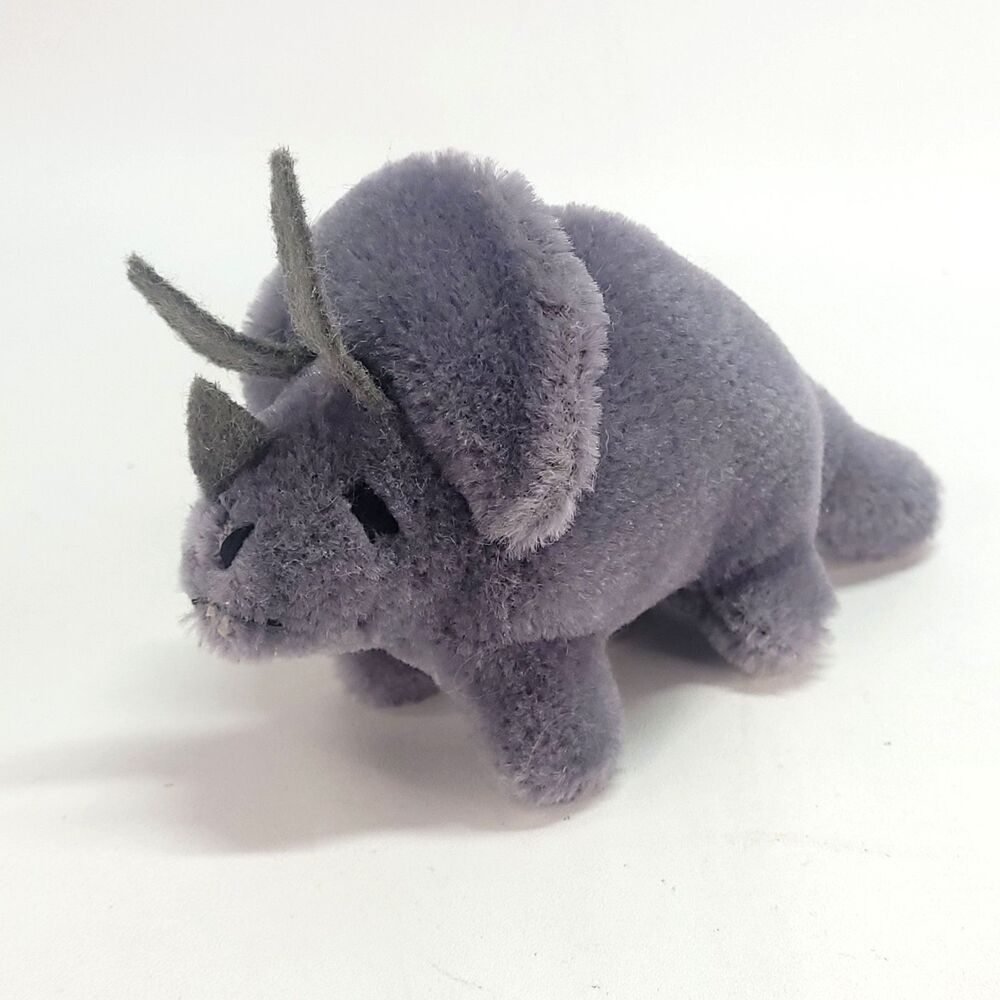 Vtg R Dakin Wool‎ Dinosaur Mini Plush 5" Gray Stuffed Triceratops